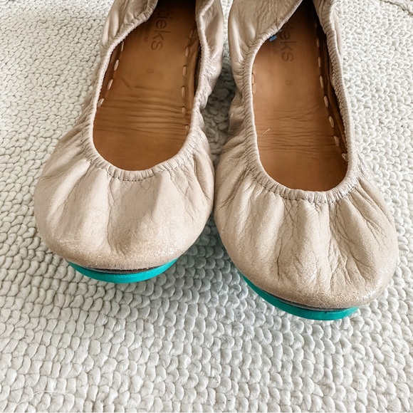 Tieks Taupe Leather Ballet Flats with Teal Accent - Picture 2 of 5